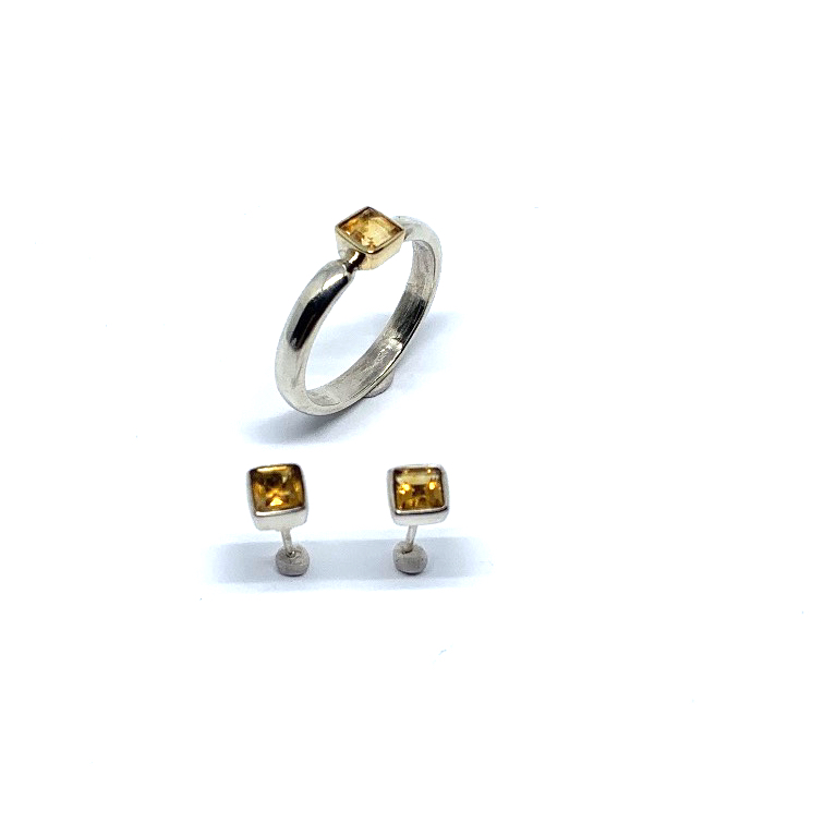 Set citrien ring en oorbellen