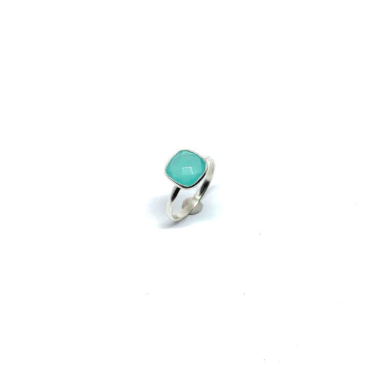 Zeeblauwe chalcedoon diamant steen ring