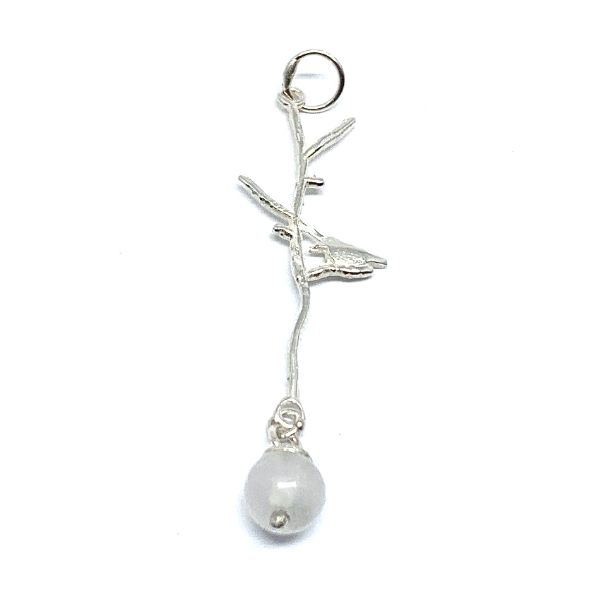 Witte jade vogeltjes hanger