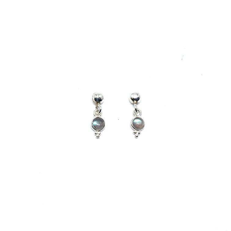 Labradoriet stud hanger klein rond met bolletjes