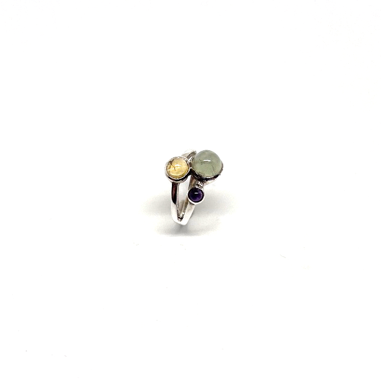 Ring tristone amethist-citrien-chalcedoon